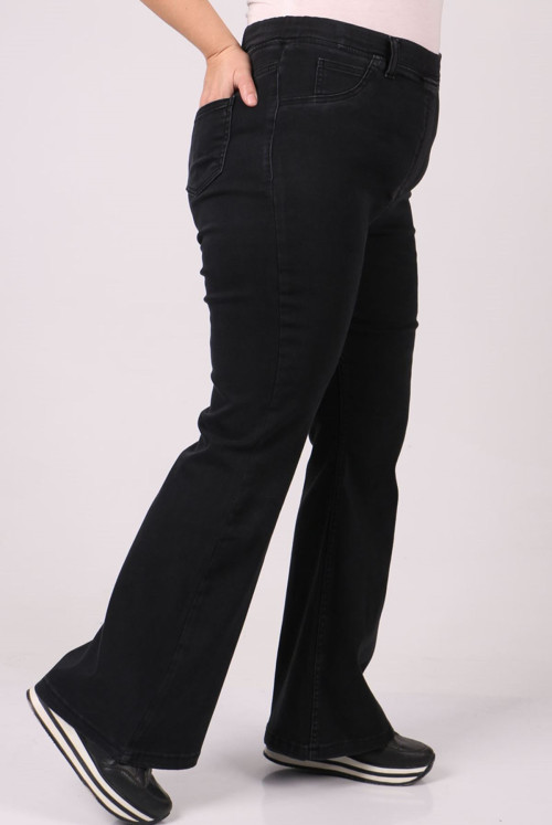 9137-6 Plus Size waisted Elastic Spanish Trotter Jeans Pantalon - Black