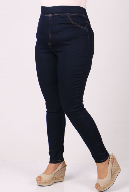 9184 Plus Size waisted Elastic Narrow Trotter Jeans Pants - Navy blue