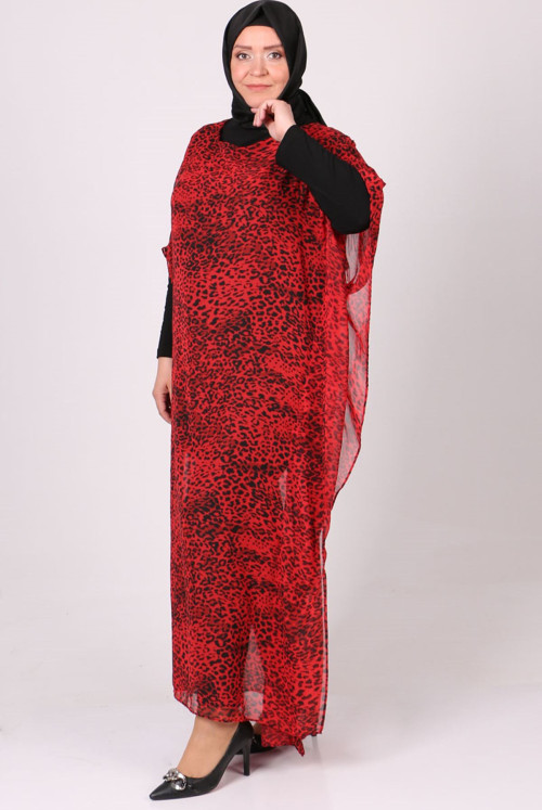 1719 Plus Size Pareo - Red Leopard