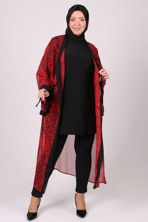 1716 Plus Size Pareo - Red Leopard