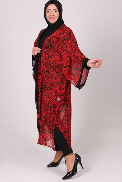 1716 Plus Size Pareo - Red Leopard