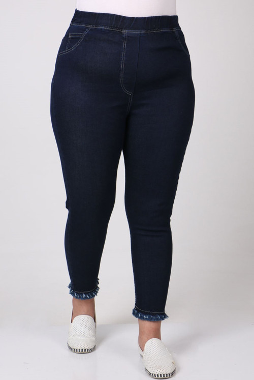 9138-2 Plus Size waisted Elastic Tasseled Narrow Trotter Jeans Pantalon - Navy blue