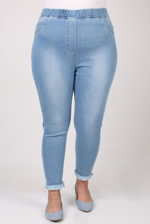 9138-4 Plus Size waisted Elastic Taşlamalı Narrow Trotter Jeans Pants - Buz Blue