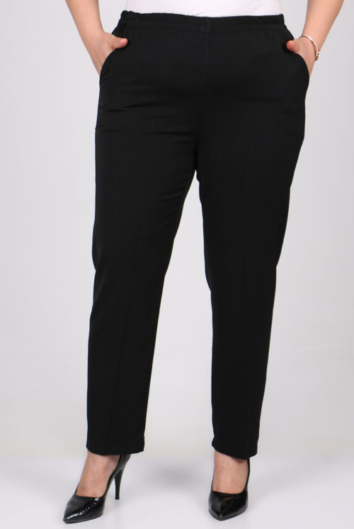 29020 Plus Size waisted Elastic Boru Trotter En Length Pants - Black