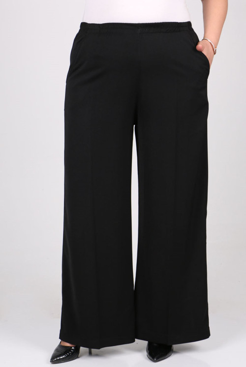 29019 Plus Size waisted Elastic En Length Lycra Pants - Black
