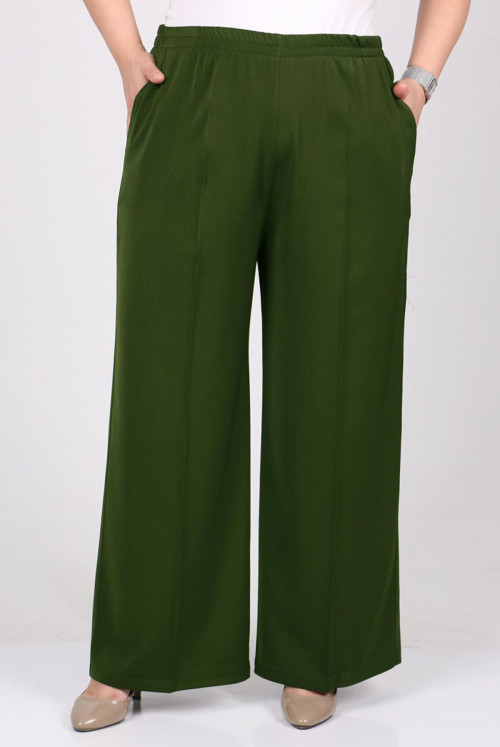 29019 Plus Size waisted Elastic En Length Lycra Pants - Khaki