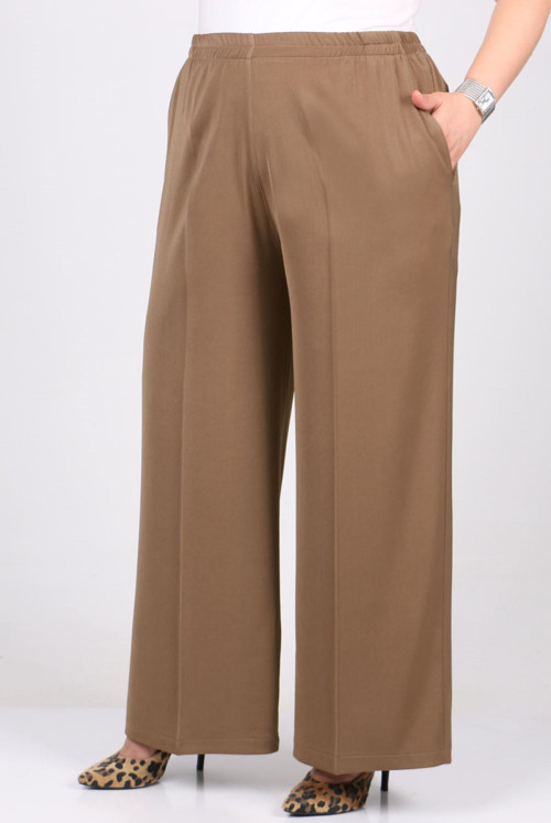 29019 Plus Size waisted Elastic En Length Lycra Pants - Mink