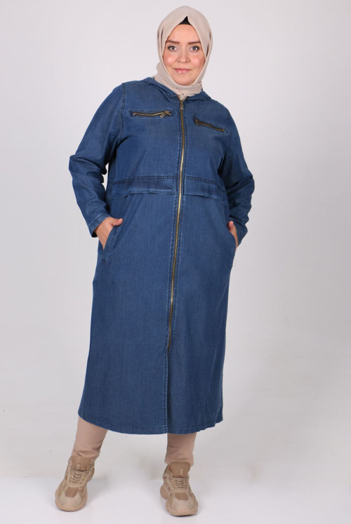 23025 Plus Size Hooded Jeans Women-Jackets - Blue