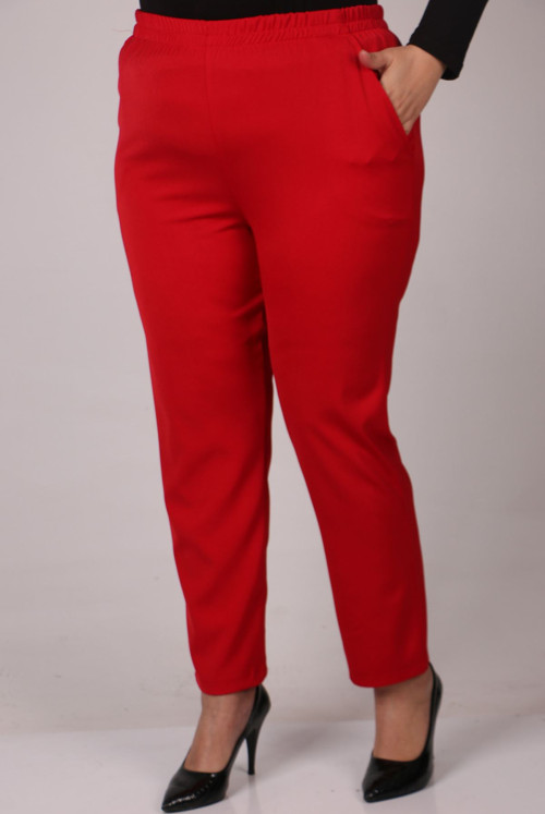 29020 Plus Size waisted Elastic Boru Trotter En Length Pants - Red