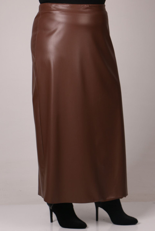 25007 Plus Size Leather Kalem Skirt-Light Brown