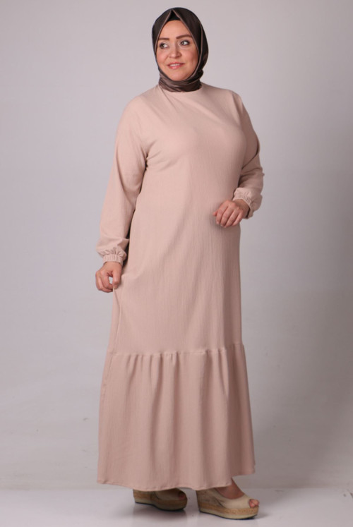 32024 Plus Size Skirt Ucu Frilly Bürümcük Dress -Beige