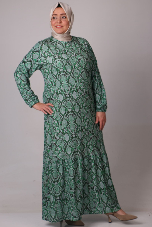 32024 Plus Size Skirt Ucu Frilly Bürümcük Dress -Karma Patterned Benetton