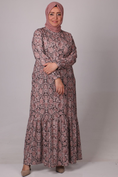 32024 Plus Size Skirt Ucu Frilly Bürümcük Dress -Karma Rose Patterned