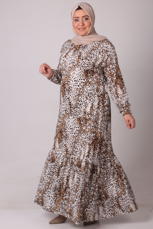 32024 Plus Size Skirt Ucu Frilly Bürümcük Dress -Leopard Patterned