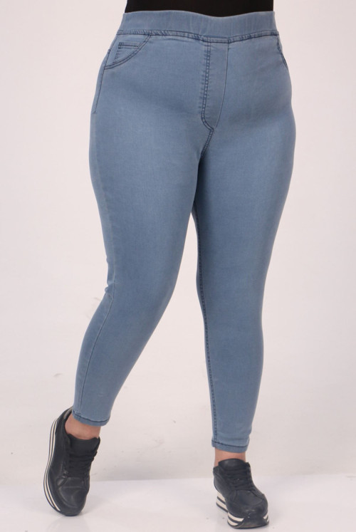 9184-1 Plus Size waisted Elastic Narrow Trotter Jeans Pants - Buz Blue