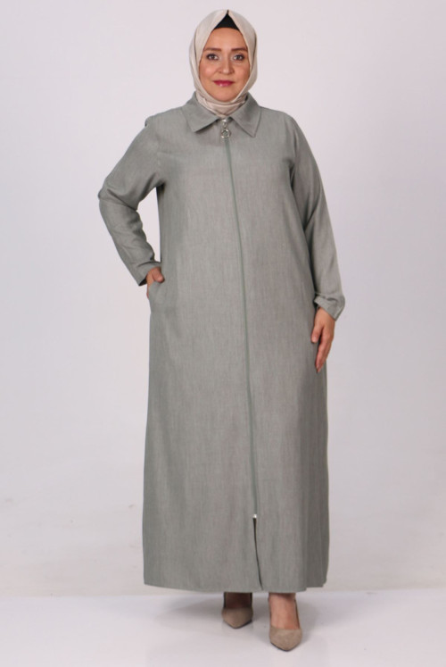 36008 Plus Size Zipped Liyosel Abayas - Khaki