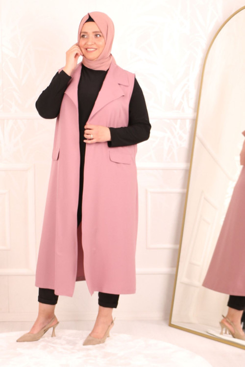 34006 Plus Size Blazer Collared Double Kat Crepe Vest-Pink