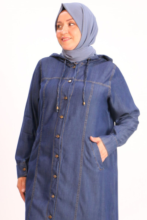 26007 Plus Size Button Jeans Abayas - Navy blue