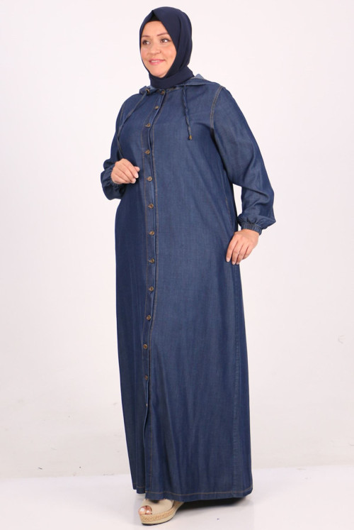 26004 Plus Size Rear A Pleated Jeans Abayas - Navy blue