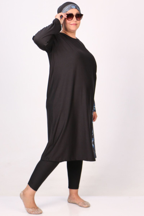 1725 Plus Size Long Arm Taytlı Hijab Swimsuit Suit - Blue