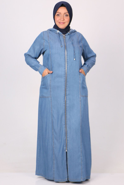 26006 Plus Size Zipped Jeans Abayas - Blue
