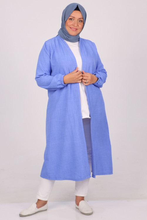 33033 Plus Size Linen Airobin Jacket - Blue