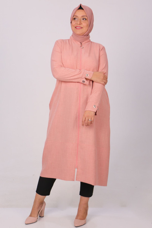 33003 Plus Size Front Zipped Linen Airobin Women-Jackets-Pink