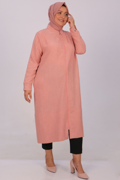 33003 Plus Size Front Zipped Linen Airobin Women-Jackets-Pink