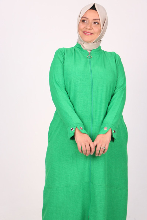33003 Plus Size Front Zipped Linen Airobin Women-Jackets-Green