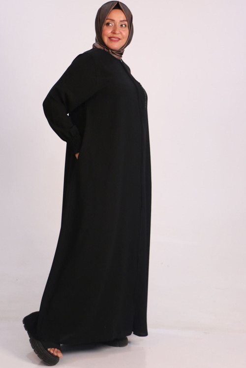 36005 Plus Size Double Kat Crepe Mevlana Abayas-Black