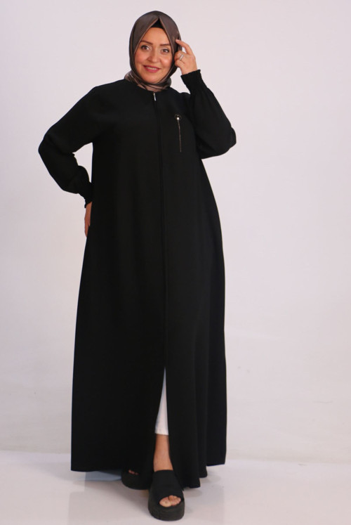 36005 Plus Size Double Kat Crepe Mevlana Abayas-Black