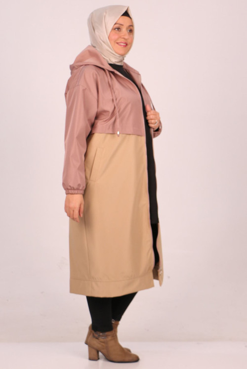 33065 Plus Size Bondit Double Color Trench coat-Light Pink-Mink