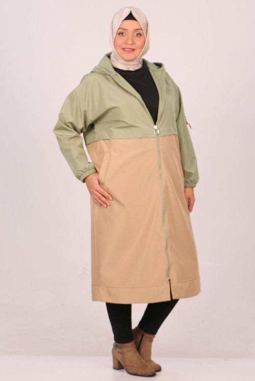 33065 Plus Size Bondit Double Color Trench coat-Nefti-Mink