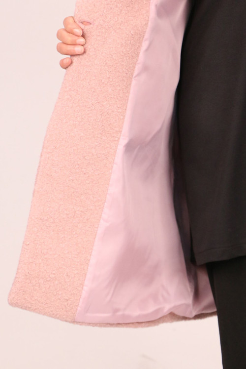 33045 Plus Size Button Curly Kuzu Coat-Light Pink
