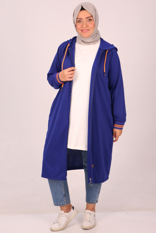 33043 Plus Size Zipped Two Yarn Netting Women-Jackets-Saks