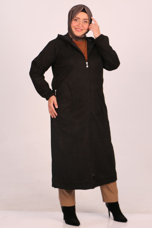33075 Plus Size Zipped Nubuk Women-Jackets-Black