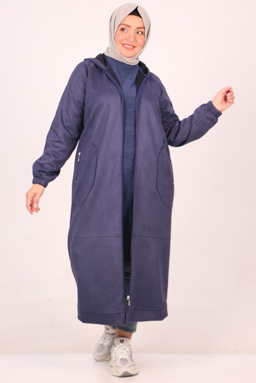33075 Plus Size Zipped Nubuk Women-Jackets-Navy blue