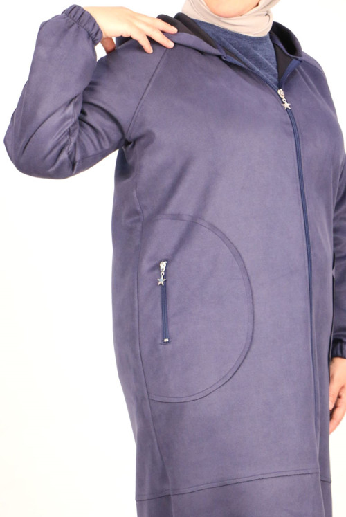 33075 Plus Size Zipped Nubuk Women-Jackets-Navy blue
