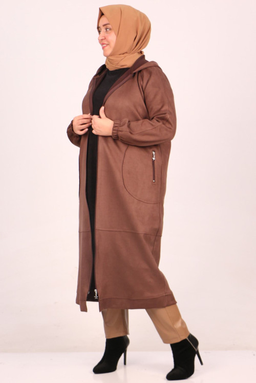 33075 Plus Size Zipped Nubuk Women-Jackets-Brown