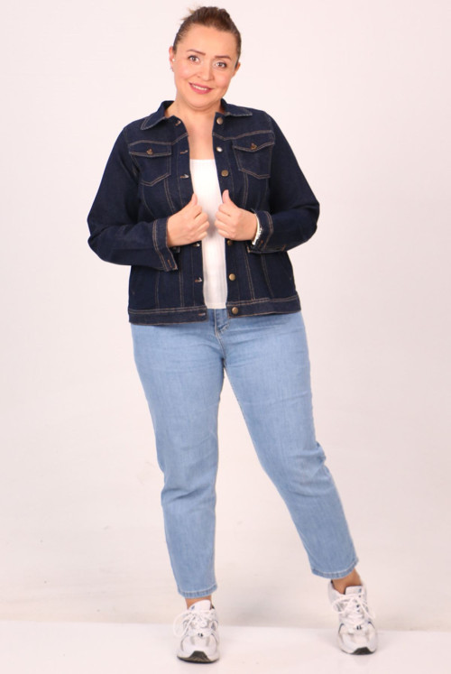 23022 Plus Size Short Jeans Jacket - Navy blue