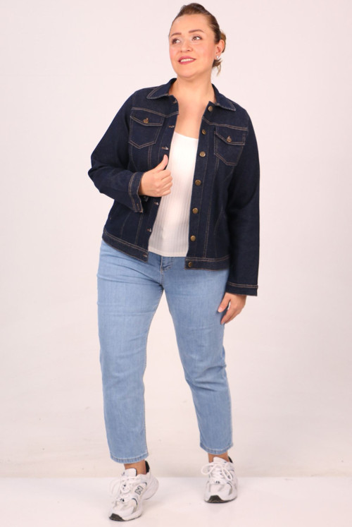 23022 Plus Size Short Jeans Jacket - Navy blue