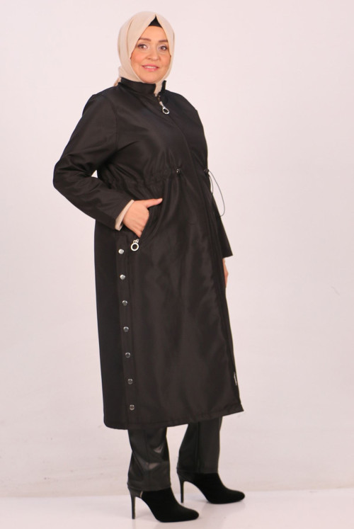 33066 Plus Size Judge Collar Inside Furry Bondit Women-Jackets-Black