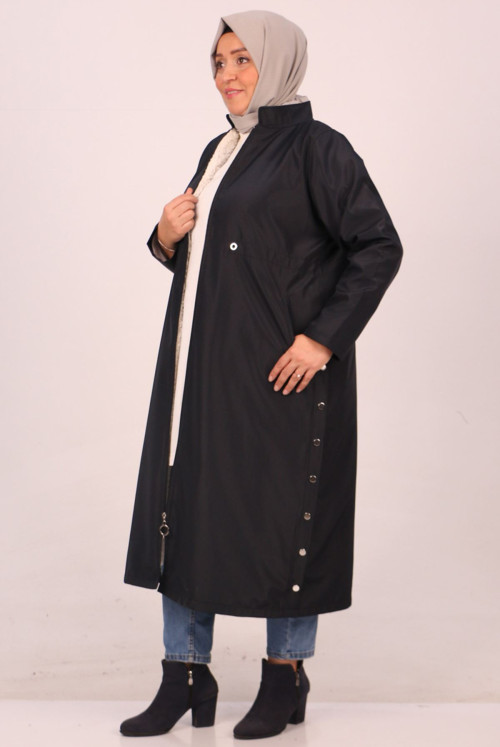 33066 Plus Size Judge Collar Inside Furry Bondit Women-Jackets-Navy blue
