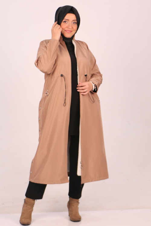 33066 Plus Size Judge Collar Inside Furry Bondit Women-Jackets-Mink