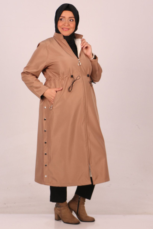 33066 Plus Size Judge Collar Inside Furry Bondit Women-Jackets-Mink