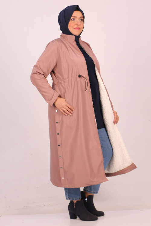 33066 Plus Size Judge Collar Inside Furry Bondit Women-Jackets-Light Pink