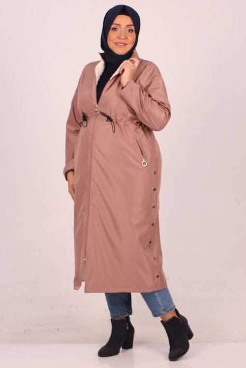 33066 Plus Size Judge Collar Inside Furry Bondit Women-Jackets-Light Pink