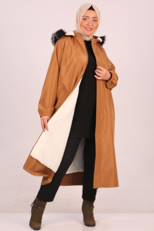 33069 Plus Size Fur Lined Bondit Women-Jackets - Taba