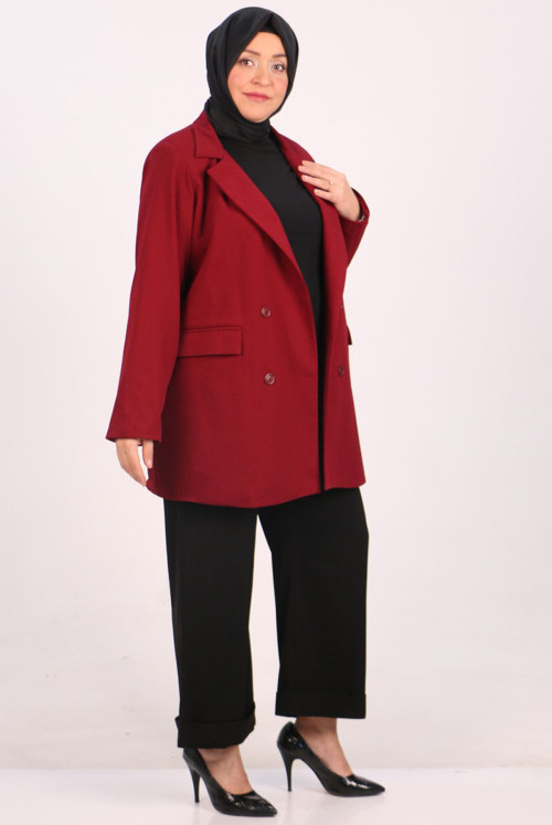 33081 Plus Size SCUBA Blazer Lined Short Jacket-Claret Red