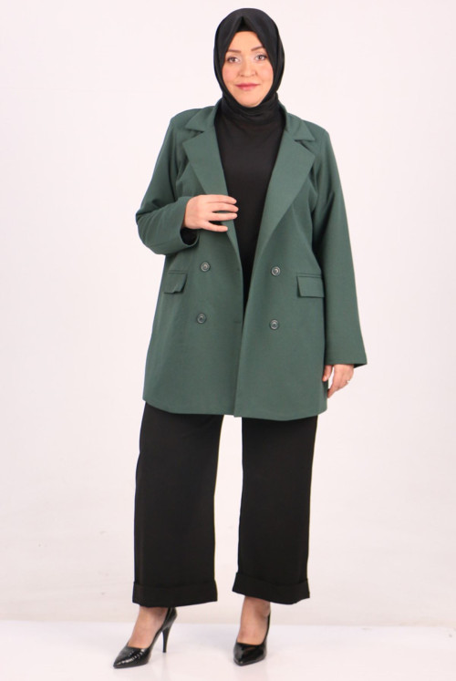 33081 Plus Size SCUBA Blazer Lined Short Jacket-Emerald